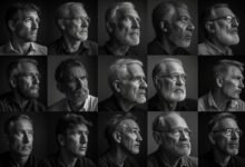 Diverse men of different ages and backgrounds in moments of quiet reflection showing the universal yet often hidden experience of men's mental health struggles.  