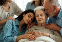 Diverse alzheimer's family caregivers showing both the emotional weight and tender connection involved in supporting a loved one with alzheimer's disease.