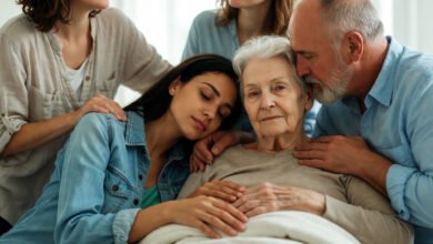 Diverse alzheimer's family caregivers showing both the emotional weight and tender connection involved in supporting a loved one with alzheimer's disease.