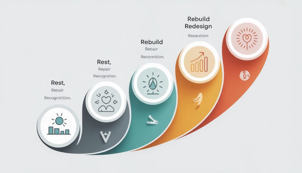 Five-stage burnout recovery pathway diagram