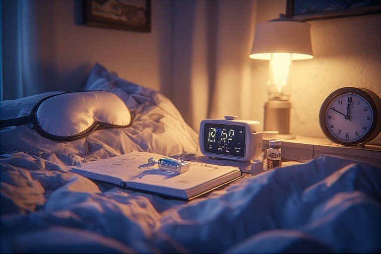 Sleep optimization toolkit showing evidence-based tools including temperature control, light management, and cognitive wind-down practices for improving sleep quality.  