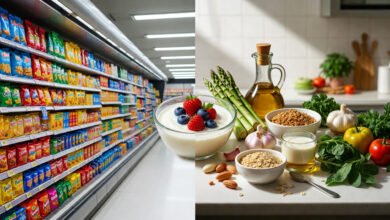 Ultra-Processed Foods And Ibs: What 2026 Research Really Shows 4 A supermarket aisle of brightly packaged ultra-processed foods, chips, diet sodas, ultra-processed foods