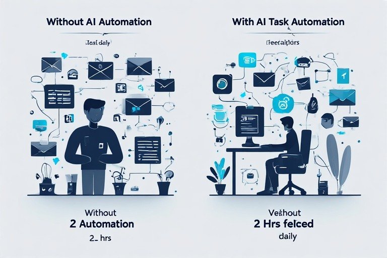 Before-and-after comparison showing ai task automation reclaiming 2 hours daily from repetitive manual tasks