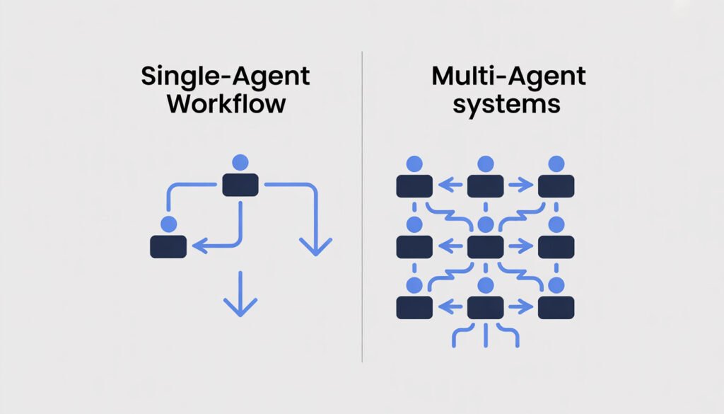 Multi-agent systems' parallel execution compared to single-agent sequential workflow bottleneck