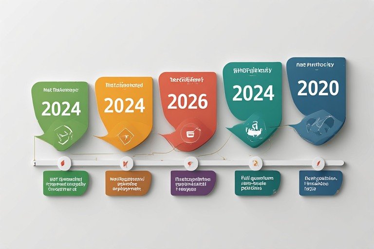 Post-quantum cryptography readiness roadmap for cybersecurity in 2026 — five-milestone timeline from nist standards finalisation in 2024 to full quantum-safe posture by 2030, showing cryptographic inventory, migration planning, and hybrid deployment phases on a white background.