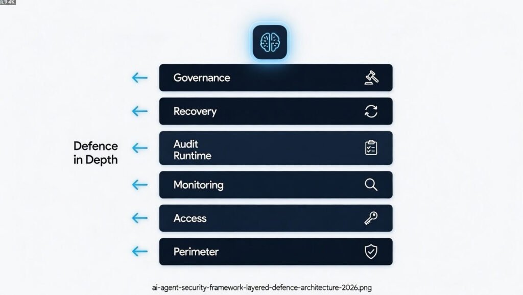 Ai agent security framework with seven-layer defence-in-depth architecture from perimeter to governance