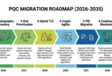 Post-quantum cryptography migration roadmap — six-phase enterprise implementation timeline from 2026 to 2035 covering inventory through pki migration.