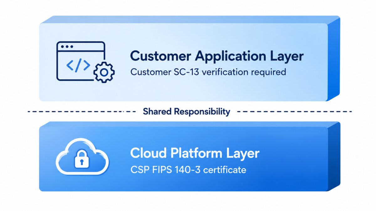 Fips 140-2 Sunset September 2026: What Every Organization Must Do Before The Deadline 6 Fips 140-2 sunset cloud diagram — shared responsibility model showing that cloud provider fips 140-3 validation does not remove the customer's obligation to verify compliance for their specific application layer.