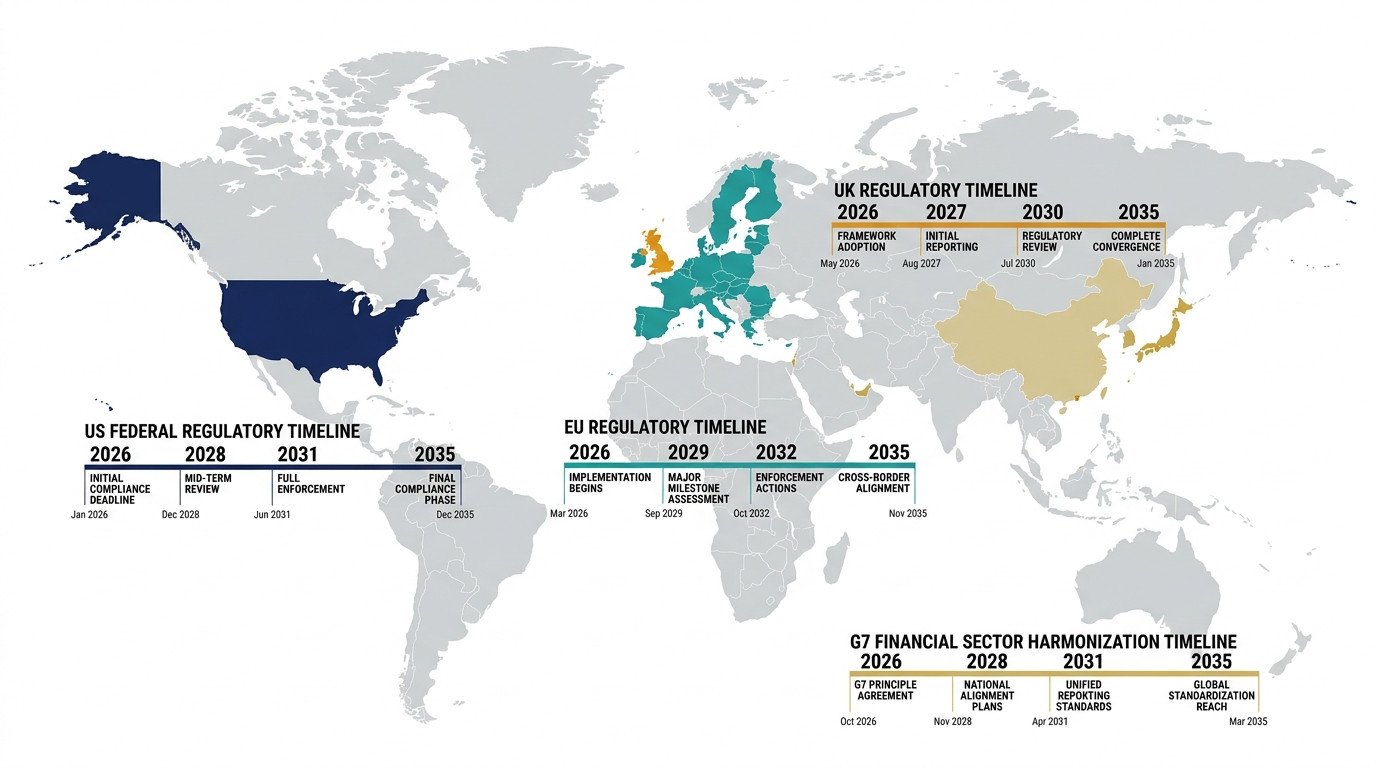 Pqc Regulatory Compliance 2026: What Nist, Eu, And G7 Mandates Mean For Your Organization 1 Pqc regulatory compliance 2026 global mandate map — world map showing us, eu, uk, and g7 financial sector post-quantum compliance jurisdiction zones with labeled deadline timelines.